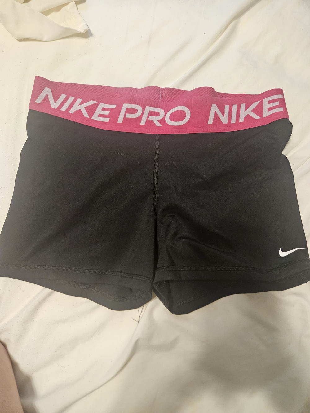 Nike Women's Black Athletic Shorts with Pink Branded Waistband